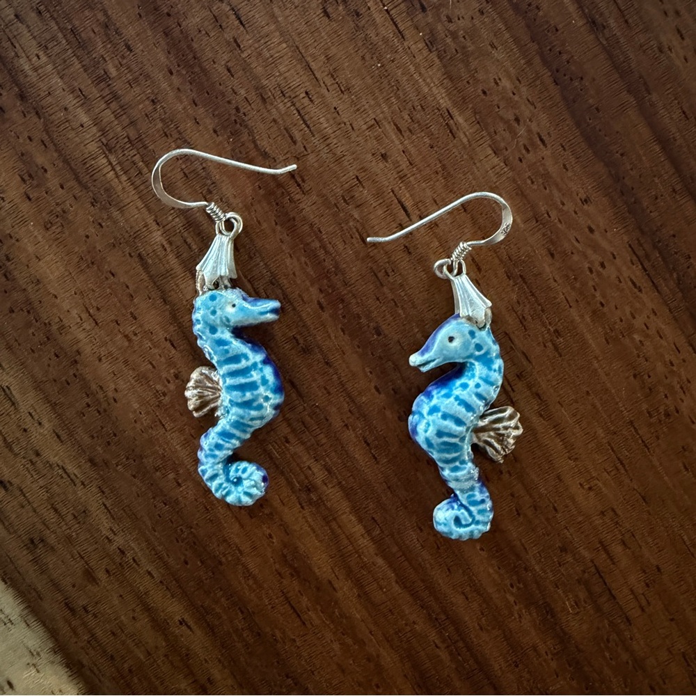 Ocean Blue Seahorse Earrings • Nautical / Beach Boho Dangle Jewelry